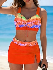 cheap Bikini Sets-Women's Swimwear Tankini 2 Piece Skirt Swimsuit Elegant Vacation Graphic Tropical V Neck Sleeveless Bathing Suits