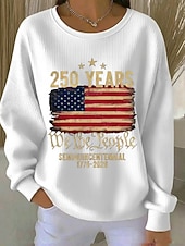 Independence Day American Anniversary Patriotic Women's Pullover Graphic Letter Warm Classic Casual Long Sleeve Crew Neck Regular Tops Casual Home Street Print Black White Red Spring Fall