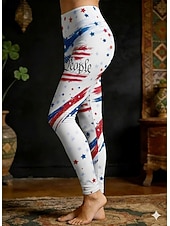 billiga Självständighetsdagens byxor-Independensdagen patriotisk dam leggings semester vintage etnisk stil hel längd hög midja byxor blommig grafisk nationalsflagga 3D tryck komfort snabbtorkande andningsförmåga stretchig daglig