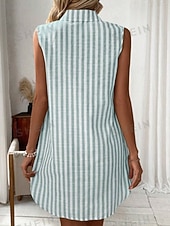 economico Abito a Strisce e Geometrico-Per donna Mini Abito Abito Camicia Moda Moderno Vacanza Uscire Weekend Vestibilità comoda A righe Senza Maniche Colletto a Camicia Blu Nero Vino Verde Estate Primavera