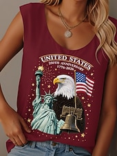 preiswerte Unabhängigkeitstag Top-Unabhängigkeitstag Amerikanisches Jubiläum Patriotisches Damen T-Shirt Grafik Flagge Flagge Legere Ärmellos Rundhals Reguläre Tops Täglicher Druck Blau Schwarz Weiß Rot Sommer Frühling Betrunken