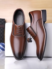 baratos Sapatos Oxford-Sapatos sociais masculinos marrons com cadarço – elegantes e confortáveis, com acabamento em verniz brilhante, perfeitos para casamentos e eventos formais.