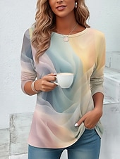 voordelige Kunst &amp; Design t-shirt-Dames T-shirt Lange Mouwen Crew Neck Lange Mouwen Tuniek Bloemen Graphic Gradient Elegant Vintage Stylish Reguliere Tops Dagelijkse Print Wit Geel Rood Blauw Donkergroen Herfst Voorspeel