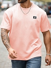 preiswerte Basic-T-Shirts-Herren T Shirt T-Shirt Kurzarm Rundhalsausschnitt Sommer Frühling Frühling &amp; Sommer Einfarbig Geometrisch Texture Streetwear Stilvoll Lässig Jacquard Lässig Täglich Outdoor Weiß Schwarz Rosa Top