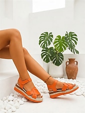 abordables Mujeres-Sandalias de cuña naranjas para mujer: zapatos de vacaciones cómodos y elegantes para la playa, viajes y salidas de verano.