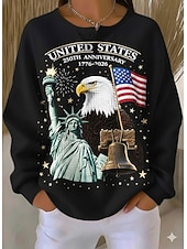  Pull-over élégant vintage de femme patriote pour le Jour de l'Indépendance imprimé graphique col rond manches longues casual invité de mariage boutons bleu printemps