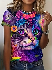 abordables T-shirt Animaux-Femmes T-shirt Imprimé Graphique Animal ancien Élégant Classique Manche Courte Col ras du cou Col rond Hauts Réguliers Quotidien Week-end Noir Blanche Arc-en-ciel Été Printemps Automne Hiver