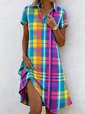 economico Abito a Strisce e Geometrico-Per donna Mini Abito Abito Estivo Vacanza Casual Boho Quotidiano Spiaggia Vestibilità regolare Floreale Grafico A Pois Manica Corta Bavero Blu Rosso Blu reale Marrone chiaro Estate Primavera