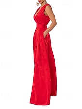 economico Tuta-Per donna Normale Tuta Elegante Tinta unica Senza Maniche Gamba larga Scollo a V Pieghettato Vacanza Ferie Vestibilità regolare Nero Verde militare Rosso Estate