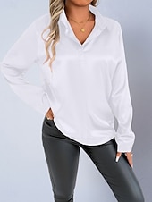 economico Bluse Semplici-Per donna Camicia Camicia in raso Camicia casual Blusa Bottoni Semplice Elegante Essenziale Classico Manica Lunga Colletto a Camicia Top Regolari Quotidiano Ferie Uscire Nero Bianco Rosso Blu Reale
