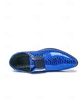 cheap Derby Shoes-Men's Blue Patent Leather Crocodile Print Slip-on Shoes - Elegant Formal Footwear for Business and Evening Gatherings and Weddings