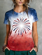  Giorno dell'Indipendenza Americana Per donna Maglietta Stampato Grafico Elegante Classico Casual Manica Corta Girocollo Top Regolari Quotidiano Sportivo Uscire Blu Rosso Estate Primavera