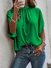 economico Bluse Semplici-Per donna Blusa Top in chiffon Semplice Elegante Classico Moderno Manica Corta Manica a Volant Collo alto Top Regolari Quotidiano Ferie Uscire Blu Nero Marrone Verde Estate Primavera