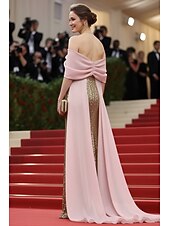 cheap Ball Gown Evening Dresses-Sheath Column Overskirt Wedding Guest Dress Formal Dresses Evening Gown Prom Dresses Elegant Sleeveless Off Shoulder Prom Formal Organza Sequined with Color Block