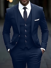Χαμηλού Κόστους Ανδρικά Κλασικά Σακάκια-Ανδρικά Σακάκι+Γιλέκο+Παντελόνι Μπλέιζερ Στολές Επιχείρηση Κοκτέιλ Πάρτι Γαμήλιο Πάρτι 3 Κομμάτια Μοντέρνα Καθημερινό Άνοιξη Φθινόπωρο Πολυεστέρας Σκέτο Τσέπη Κουμπιά Άνετο Σταυρωτό Χρωματιστή ζακέτα