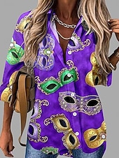abordables Carnaval-Carnaval Femmes Chemise Chemisier Boutons Imprimé Graphique Abstrait ancien Élégant Occasionnel manche longue Col de chemise Hauts Réguliers Quotidien Noir Jaune Violet Été Printemps Automne