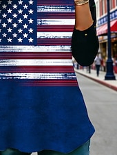 tanie Dzień Niepodległości Top-Damskie Podkoszulek Koszulka Nadruk Graficzny Flaga Ameryki Moda Elegancki Klasyczny Długi rękaw Półgolf Zwykłe topy Codzienny Weekend Ubrania wakacyjne Niebieski Wiosna Jesień