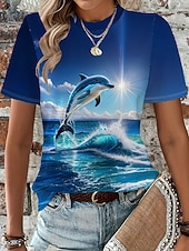 economico Maglietta Animali-Per donna Maglietta Stampato Grafico Animale Vintage Elegante Classico Manica Corta Girocollo Top Regolari Quotidiano Weekend Blu Blu Reale Azzurro cielo Marrone Estate Primavera Autunno Inverno