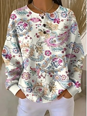 halpa Teksturoitu huppari-Naisten Pullover-huppari Napit Kuvitettu Geometrinen Muoti Vapaa-aika Painettu Pitkähihainen Tiukka pyöreä kaula-aukko Tavalliset topit Kausaliteetti Koti Työ Valkoinen Punastuvan vaaleanpunainen