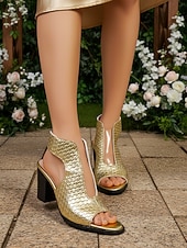 billiga Bröllopsgäst-Vita vävda sandaler med blockklack för kvinnor - eleganta klänningsskor med peep toe och utskurna detaljer för bröllopsgäster, bekväma pumps med mellanhög klack för trädgården &amp;utomhus sommarbröllop