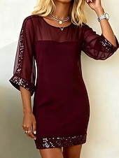 Χαμηλού Κόστους Λευκό φόρεμα-Γυναικεία Μίνι φόρεμα Φόρεμα ριχτό Καθημερινό Καθημερινά Κανονικό Σκέτο 3/4 Μήκος Μανικιού Στρογγυλή Ψηλή Λαιμόκοψη Μαύρο Κρασί Βαθυγάλαζο Καλοκαίρι Άνοιξη