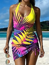 Χαμηλού Κόστους Τανκίνι-Γυναικεία Μαγιό τανκίνι Φούστα Μαγιό Κορδόνι Πλεκτό Κομψό Διακοπές Φλοράλ Γραφική Λαιμόκοψη U Αμάνικο Μαγιό