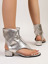 tanie Kobiety-Damskie czarne sandały gladiatorki ze sztucznej skóry zapinane na zamek błyskawiczny z przodu - awangardowe niskie botki na klockowym obcasie, wygodne letnie buty w stylu punk na festiwale muzyczne na