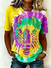 levne Dámské Mardi Gras Oblečení-Karneval Mardi Gras Dámské Tričko Tisk Grafika Vinobraní Módní stylové Krátký rukáv Tričkový Běžné topy Denní Černá a červená Bílá Žlutá Světle zelená Fialová Léto Jaro