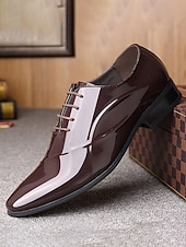 economico Scarpe Oxford-scarpe eleganti da uomo in pelle verniciata marrone scuro con lacci - calzature formali ed eleganti per riunioni di lavoro, eventi eleganti e matrimoni