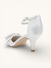 abordables novia-Elegantes zapatos de novia de satén con detalle de diamantes de imitación para mujer: punta puntiaguda, tacón bajo, tira al tobillo y varios colores.