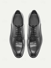 billiga Oxford-skor-Men's Black Leather Oxford Shoes – Classic Lace-Up Design with Perforated Detailing, Ideal for Weddings, Business Meetings and Formal Occasions