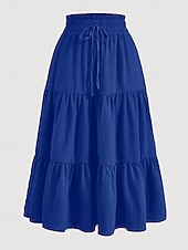 preiswerte Lässige Röcke-Damen Elegant Bohemien Lässig Maxi Mittlere Hüfthöhe Röcke Einfach Gerafft Kordelzug Geschichtet Mikroelastisch Täglich Straße Wein Marineblau Schwarz Rosa Sommer