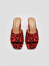 cheap Slide Sandals-Women's Leopard Print Slide Sandals - Open Toe Cheetah Pattern Block Heel Mules - Trendy Animal Print Slip-On Shoes for Summer Vacations &amp; Poolside Lounging