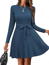 billiga Vita fritidsklänningar-Dam Mini klänning Vit klänning Sweat Klänning Elegant Mode Modern Utomhus Semester Utekväll Smal Slät Långärmad Rund hals Vit Vinröd Marinblå Mörkgrön Vår Höst