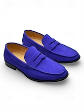 economico Mocassini-mocassini da uomo in vera pelle: eleganti mocassini slip-on in pelle di vacchetta blu per matrimoni ed eventi semi-formali