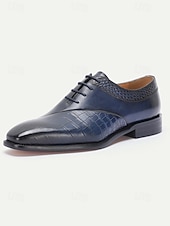 baratos Sapatos Oxford-Sapatos derby masculinos em couro azul com estampa de crocodilo – design luxuoso com fivela e acabamento premium, ideais para ocasiões formais, casamentos e uso no escritório.