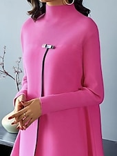 economico Vestito bianco-Per donna Mini Abito Abito a Tubino Abito a trapezio Casual Quotidiano Vestibilità comoda Semplice Manica Lunga Collo Alto Nero Fucsia Primavera Autunno Inverno