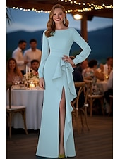 abordables Sheath Evening Dresses-Sheath Column Floor Length Formal Dresses Evening Gown Prom Dresses Evening Gown Ball Gown Formal Dress Elegant High Split Long Sleeve Boat Neck Wedding Formal with Ruched Ruffles Slit