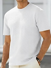 cheap Basic T shirts-Men's T Shirt Tee Top Short Sleeves Crew Neck Summer Solid Color Textured Fashion Designer Basic Jacquard Vacation Casual Daily White Top Tee for Men