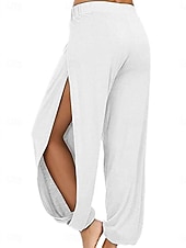 abordables pierna ancha y cintura alta-Mujer Fresco Chinos Pololos Pantalones Harem Elegante Vacaciones Vintage Longitud total Media cintura Plano Retazos Cintura elástica Separado Confortable Transpirable Alta elasticidad Diario Exterior