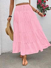 billige Casual Skjørt-Dame Elegant Mote Fritid Maksi Mellomhøyt liv Skjørt عادي Rynket Snorer Mikroelastisk Daglig Gate Marineblå Svart Hvit Rosa Sommer