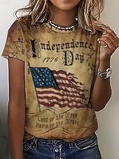 levne Den nezávislosti Top-Tričko s krátkým rukávem pro ženy k americkému Dni nezávislosti grafika písmeno vintage stylové klasické krátký rukáv kulatý límec každodenní víkendový potisk modrá bílá-modrá žlutá