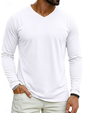 economico magliette di base-Per uomo Maglietta Manica Lunga Scollo a V Primavera Inverno Primavera &amp; Autunno Tinta unica Semplice Maglieria Quotidiano Abbigliamento Sportivo Puro Casuale Quotidiano All'aperto Nero Bianco Grigio