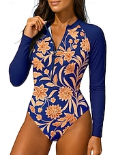 baratos Rash Guards de Uma Peça-Mulheres Anti Atrito Floral UPF50+ Secagem Rápida Leve Manga Longa Body Camisa de Natação Surfe Praia Esportes Aquáticos Verão