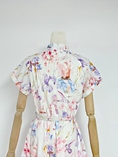 cheap Semi-formal / Cocktail-A-Line Ankle Length Tea Length Wedding Guest Dress Wedding Guest Dresses Elegant Daily Short Sleeve High Neck Garden Party Wedding Cowl Back with Floral Print Print