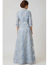 رخيصةأون طول الأرضية-A-الخط طول الأرض شيرت دريس فستان رسمي فستان سهرة فستان أم العروس كم طويل قبعة القميص أنيق عتيق سبليت عالية رسمي قماش الجاكار مع شريطة زهور