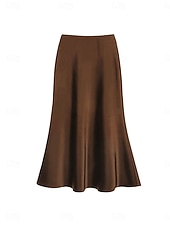 economico Gonne Formali-Per donna Gonne in raso Elegante Vintage Moda Casual Midi Vita Alta Gonne Semplice Arricciato Patchwork Inelastico Quotidiano Ufficio / Carriera Grigio verde Vinaccia Aalbicocca Nero Estate