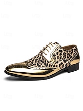 cheap Derby Shoes-Men's Gold Leopard Print Dress Shoes – Bold and Fashionable Design for Formal Events and Celebrations and Weddings