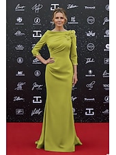 cheap Mermaid Evening Dresses-Mermaid Trumpet Sweep Brush Train Floor Length Formal Dresses Evening Gown Formal Dress Elegant 3/4 Length Sleeve Boat Neck Formal Wedding Guest Satin with 3D Flowers