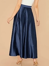 cheap Formal Skirts-Women's Satin Skirts Elegant Vintage Fashion Casual Midi High Waist Skirts Plain Ruched Patchwork Inelastic Daily Office / Career Blue Yellow Pink Summer Spandex Satin